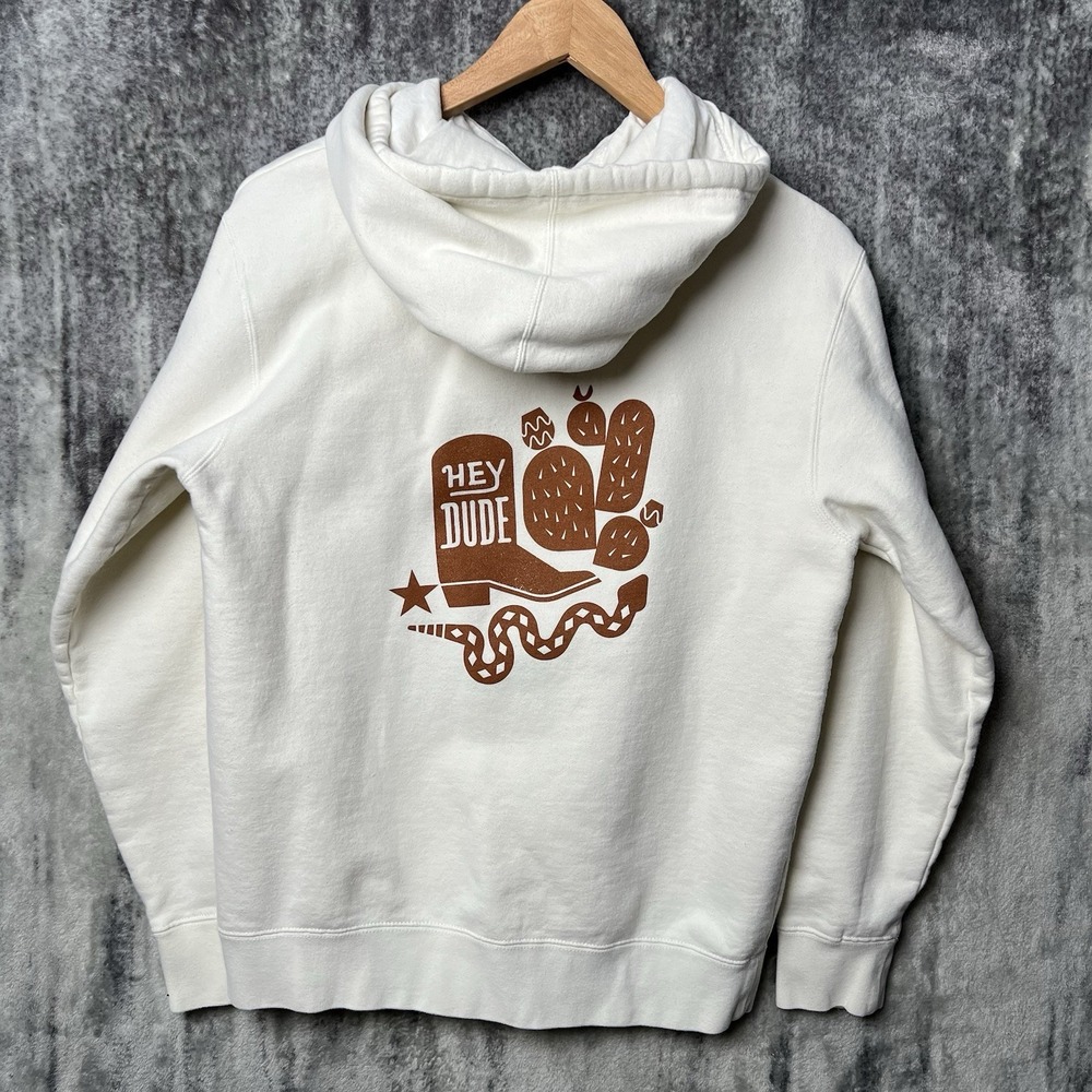Hey Dude Western Cowboy Hoodie Size Small Off White Cream